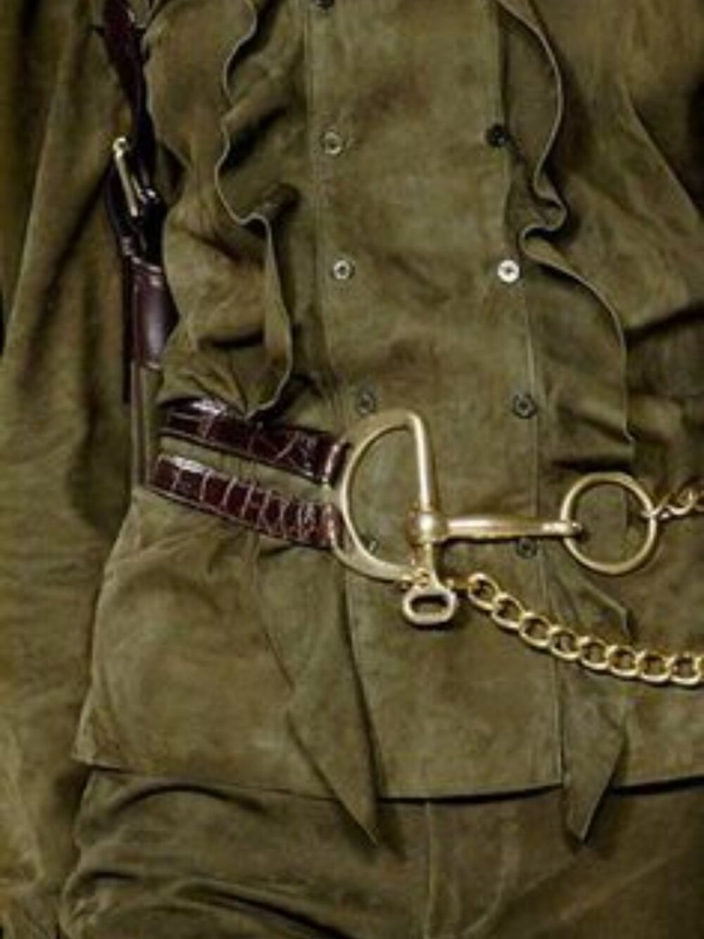 Ralph Lauren Collection Tri-Strap Brown Alligator and Brass Horse Bit Belt M